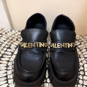 Valentino Elettra Platform Lug Sole Loafers with Metallic Accents